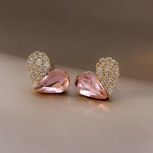 Jewelry - Gold Filled Pink Heart Cubic Zirconia Earrings